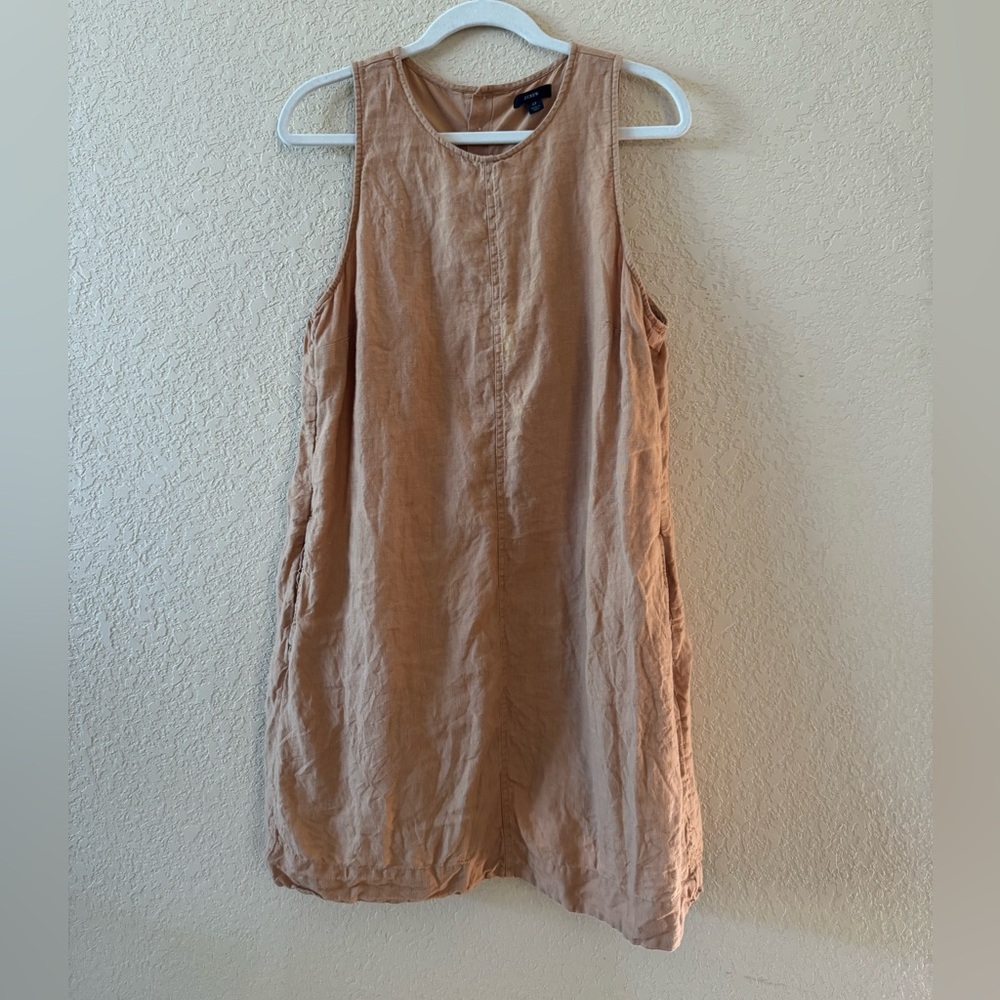 J. Crew Tan Sleeveless Linen Shift Dress